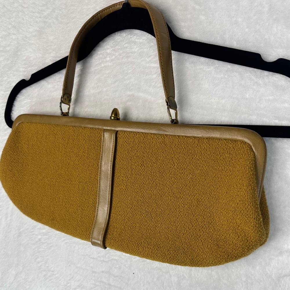 Vintage Frame Clutch Bag Women OS Mustard Yellow Boucle Kiss Lock